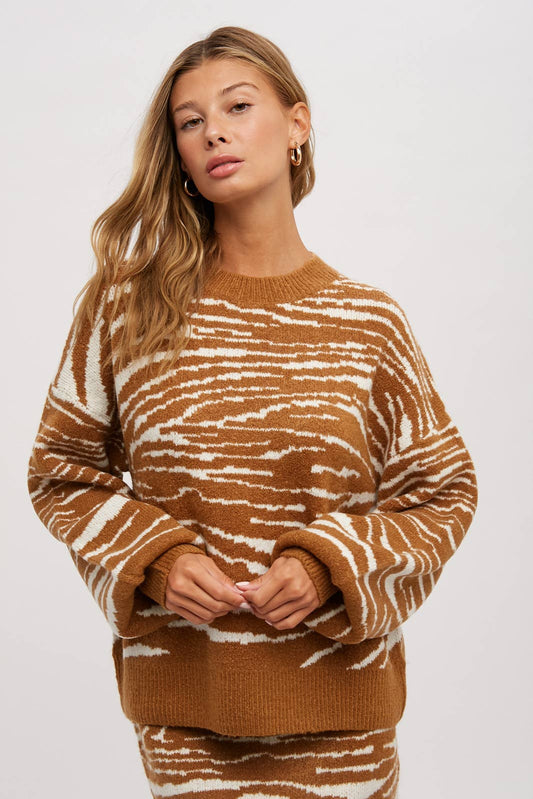 MOCK NECK ZEBRA PULLOVER