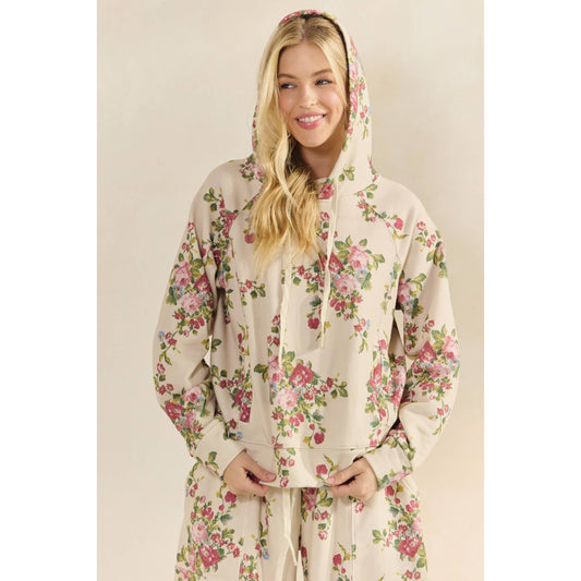 Floral Printed French Terry Hoodie