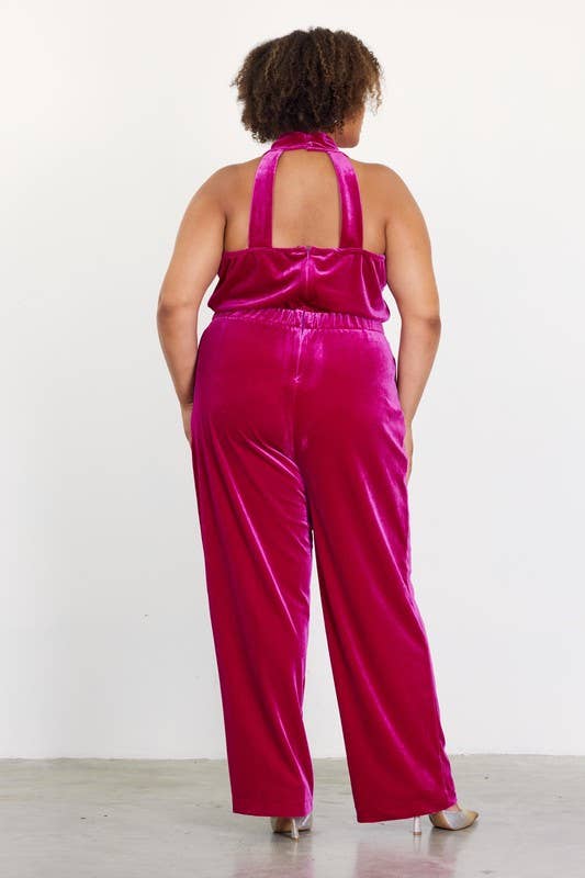 Plus Size Velvet Cowl Neck Jumpsuit
