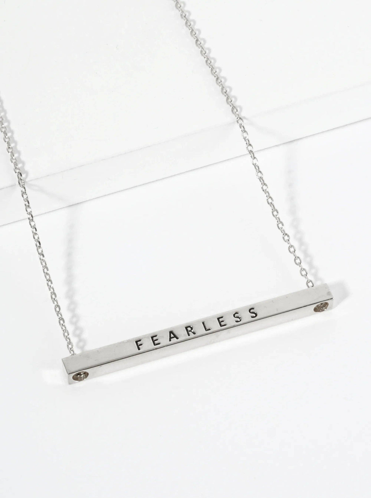Fearless Engraved 18K Gold Dipped Brass Bar Necklace
