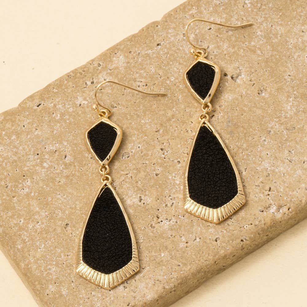 Leather Accent Double Teardrop Dangle Earrings