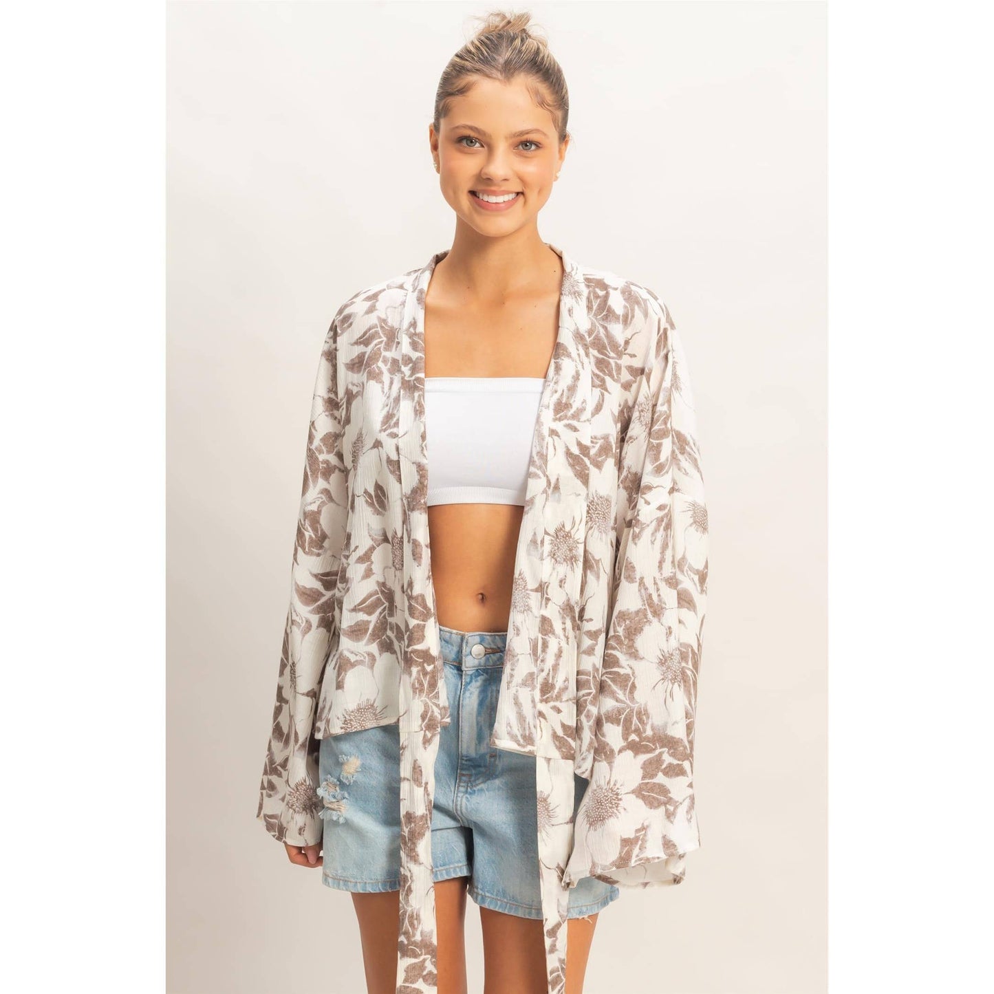 Floral Tie-Front Kimono