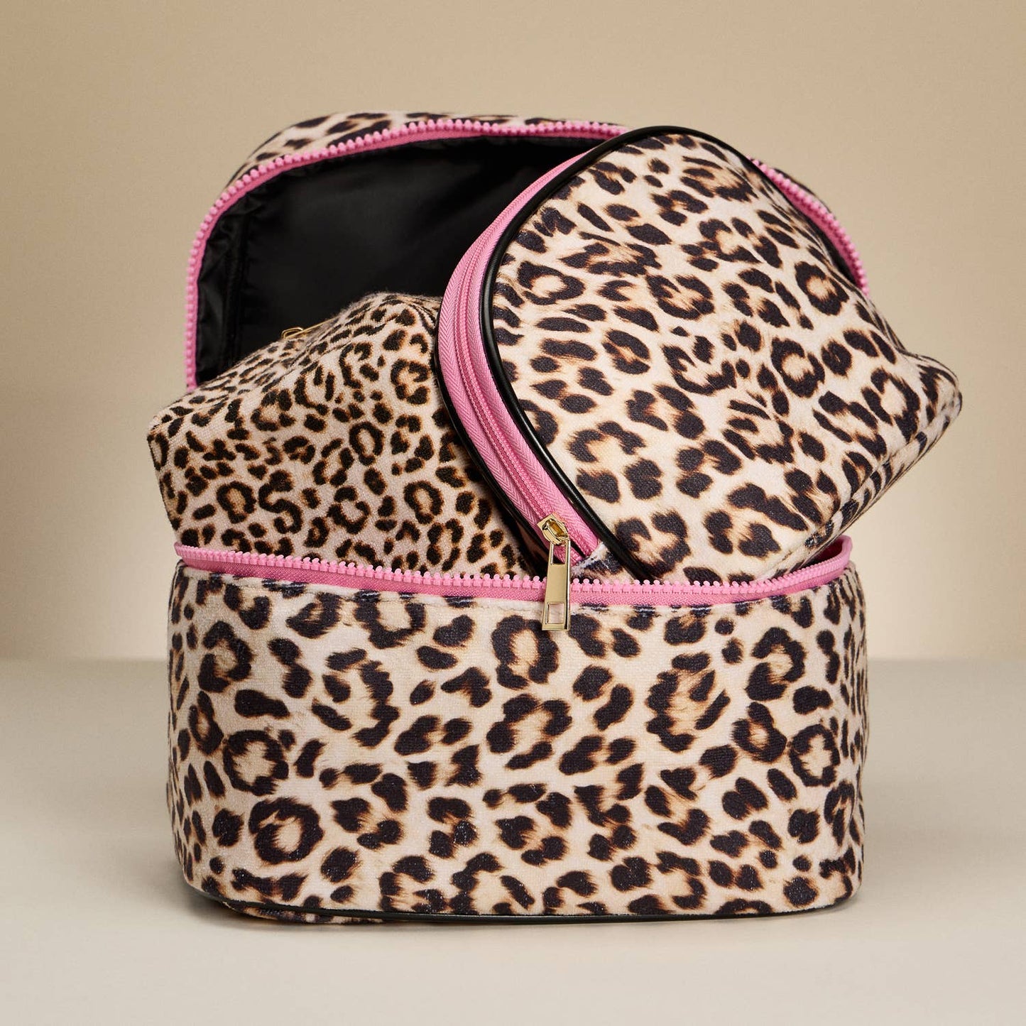 Leopard Print Cosmetic Pouch with Pink Zipper