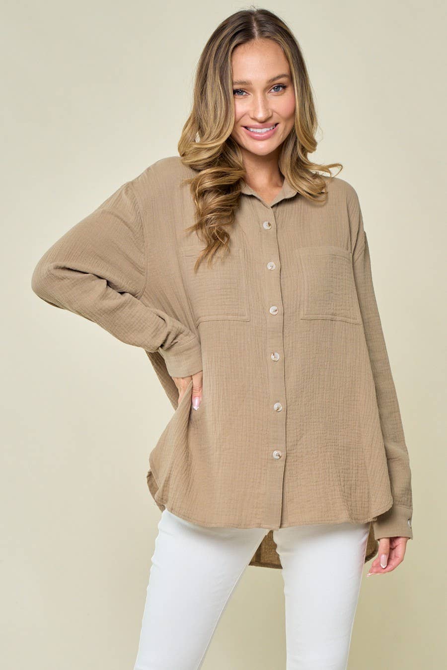 OVERSIZED GAUZE BLOUSE TAUPE