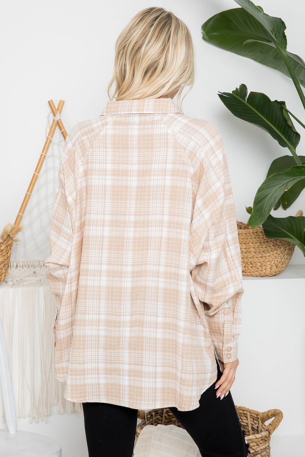 Raglan Sleeves Oversized Plaid Shirt