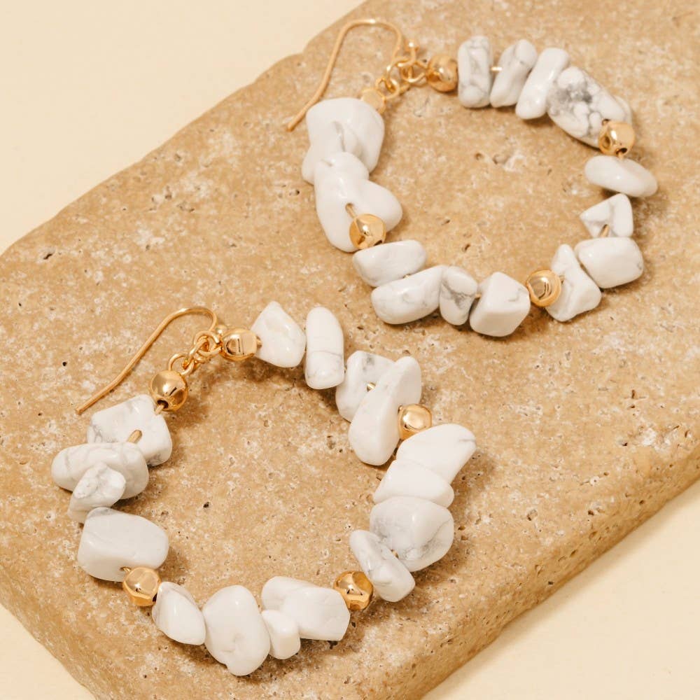 Semi Precious Stone Chip Beaded Hoop Dangle Earrings