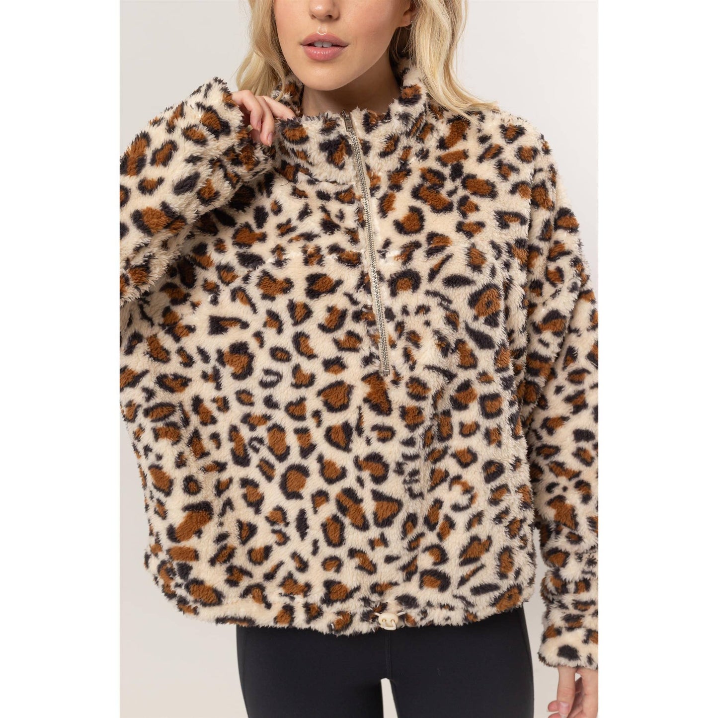 Animal Print Sherpa Half-Zip Pullover