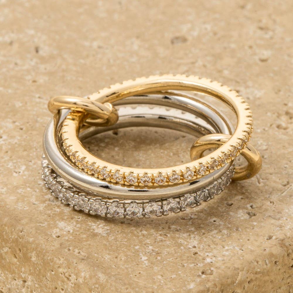 3 Piece Linked Pave Band Rings Set