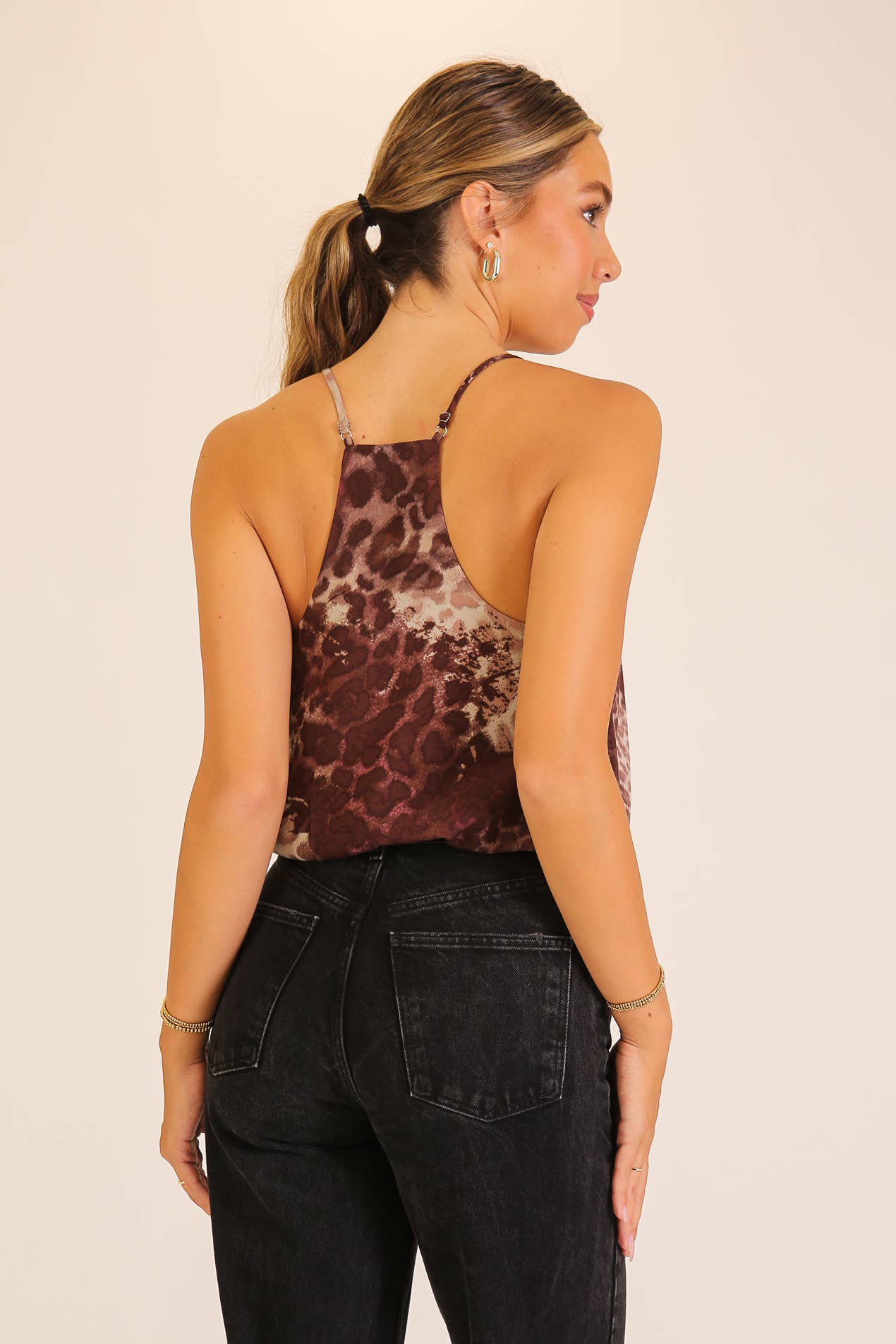Abstract Animal Print Surplice Cami Top