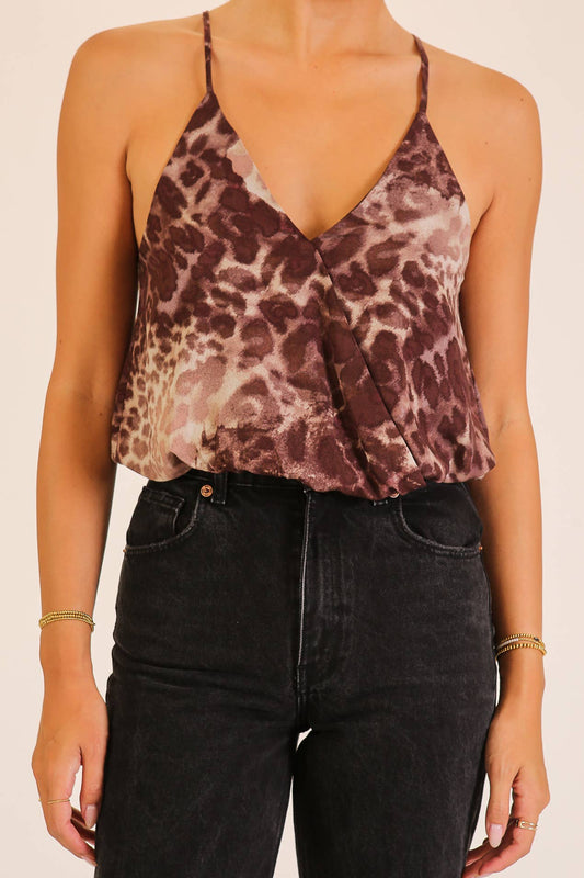 Abstract Animal Print Surplice Cami Top