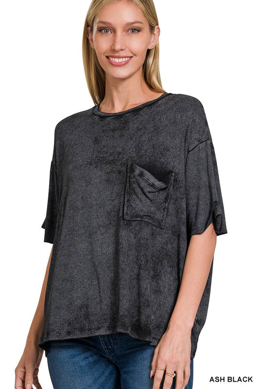 Washed Ribbed Oversized Flow Top