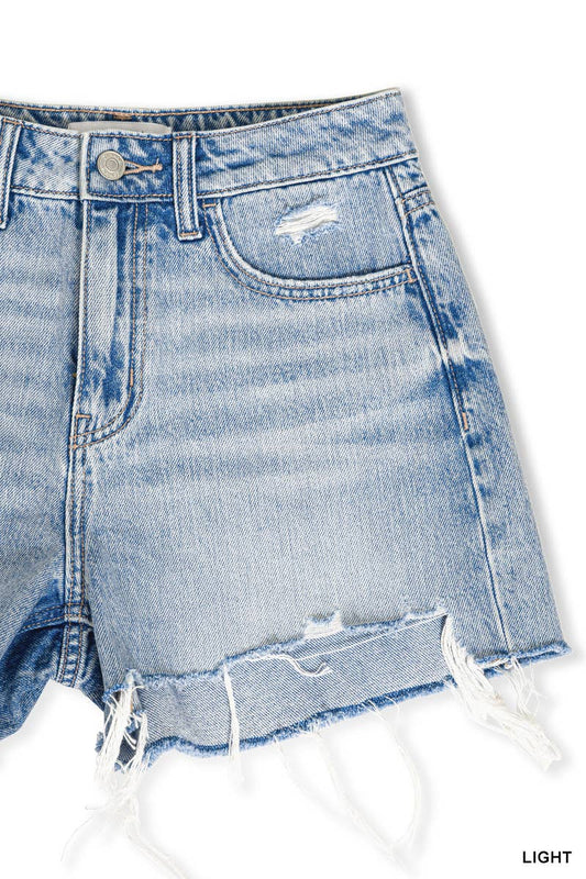 Distressed Hem Denim Shorts