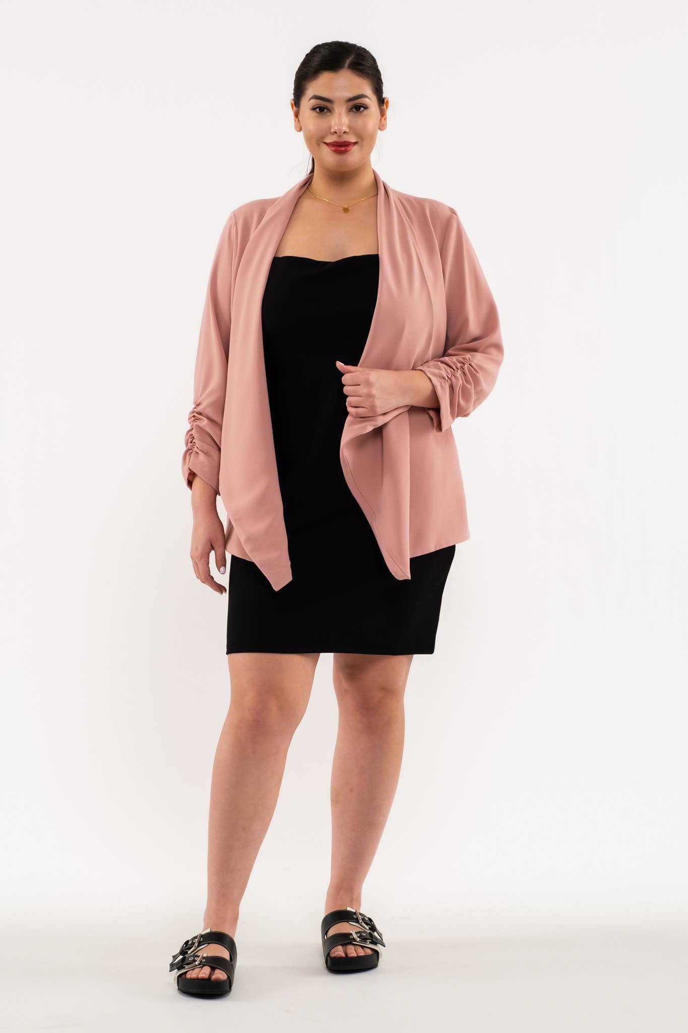 PLUS 3/4 ROUCHED SLEEVE BLAZER