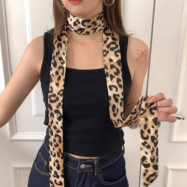 Vintage Leopard Print Waist Belt Silk Scarf DPWB2711