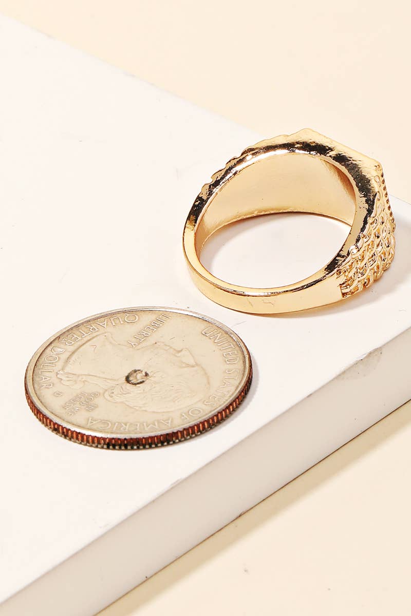 Black Piece Metallic Signet Band Ring