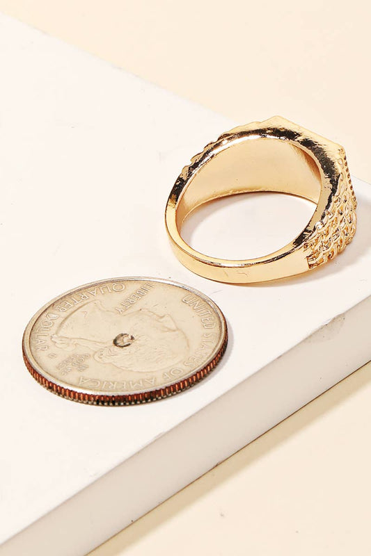 Black Piece Metallic Signet Band Ring