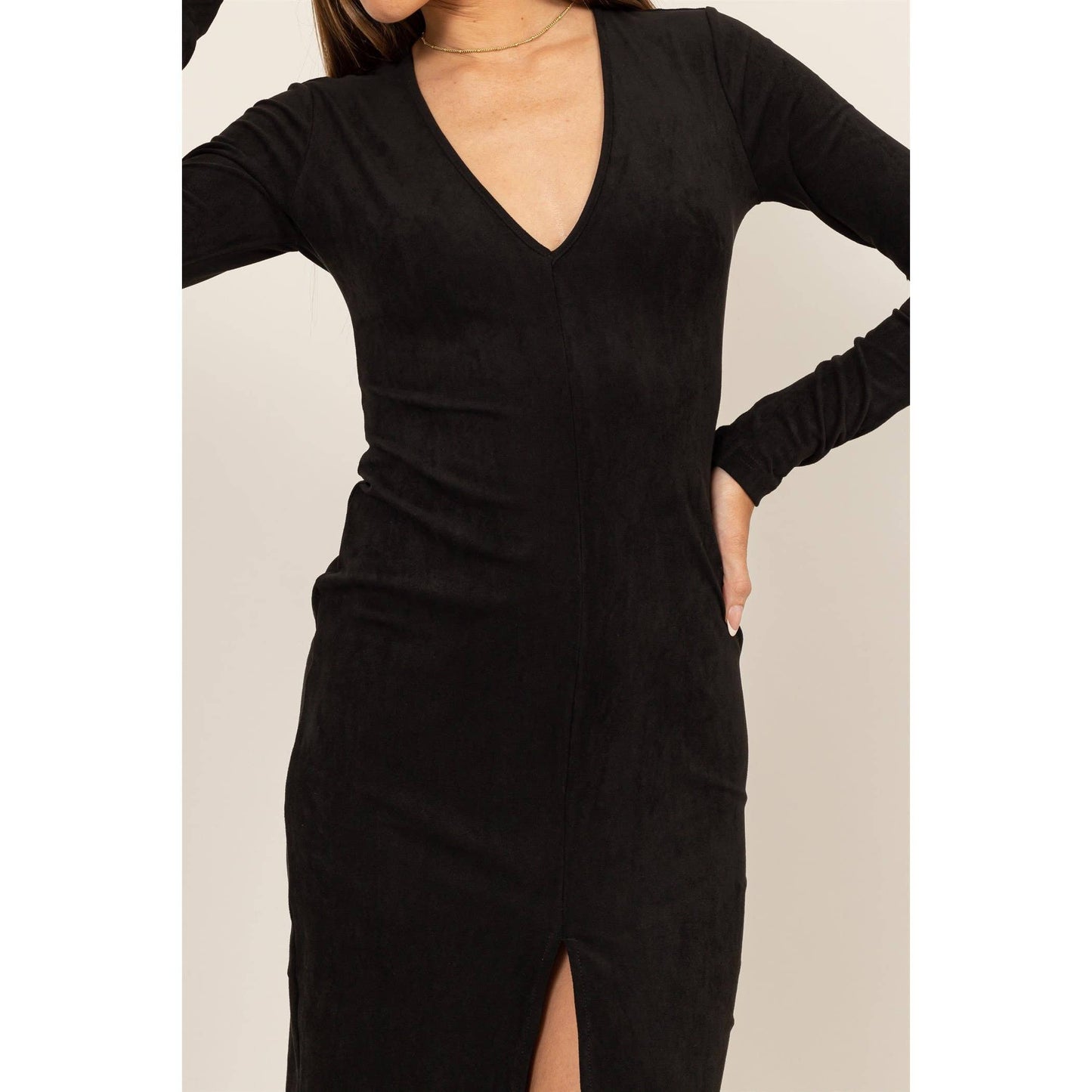 Suede Slit Midi Dress