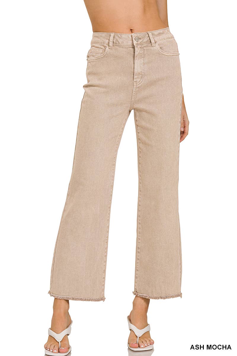 `Acid Wash High Waist Frayed Hem Bootcut Denim Pants