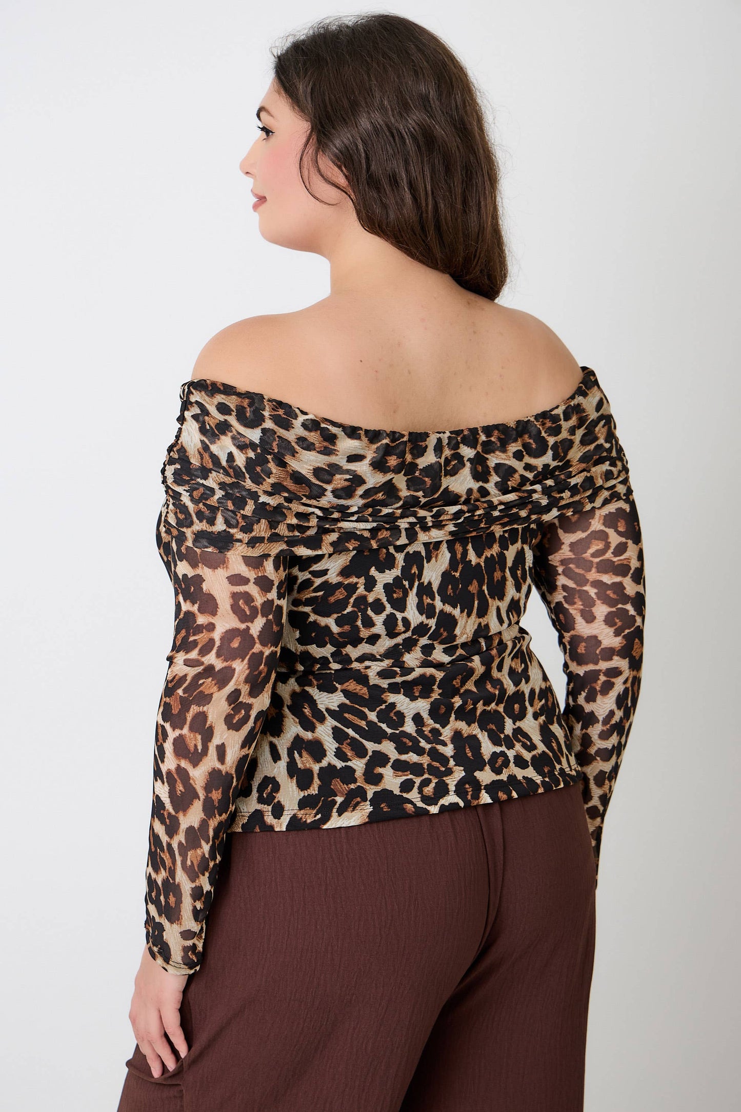 Sasha Plus Size Leopard Print Off-the-Shoulder Blouse
