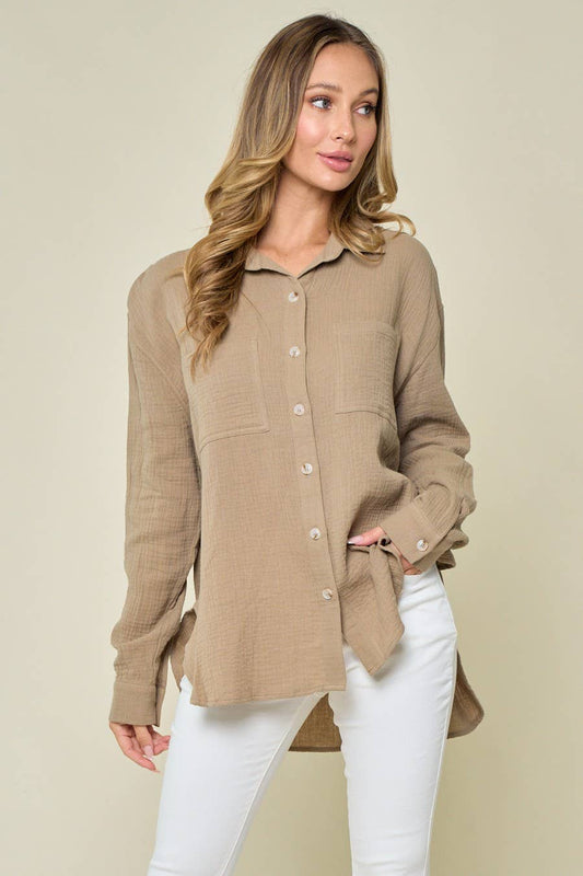 OVERSIZED GAUZE BLOUSE TAUPE