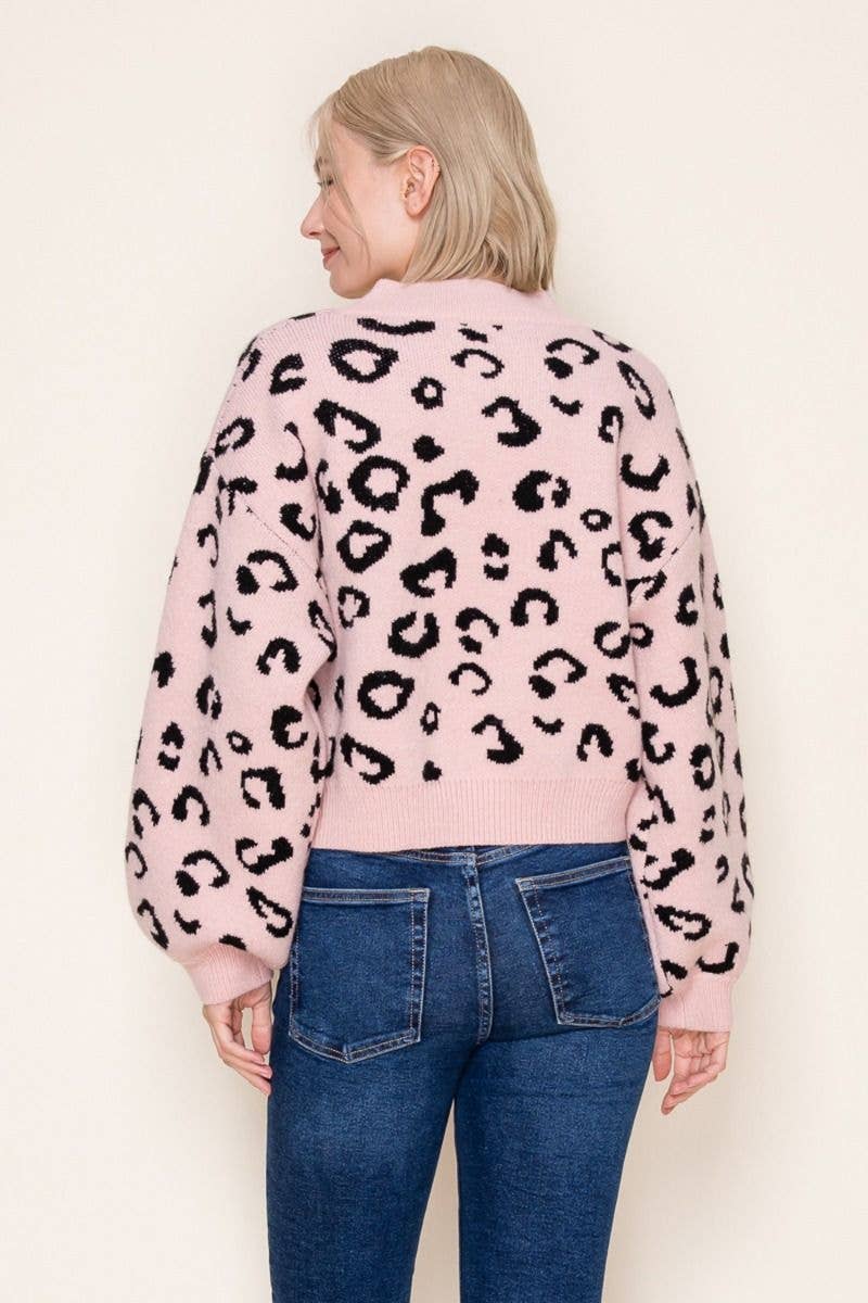 Long Sleeve Leopard Print Knit Sweater