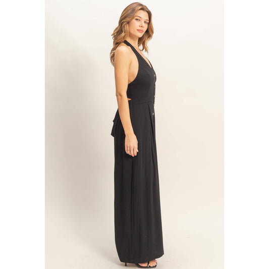 Halter Button-Front Jumpsuit