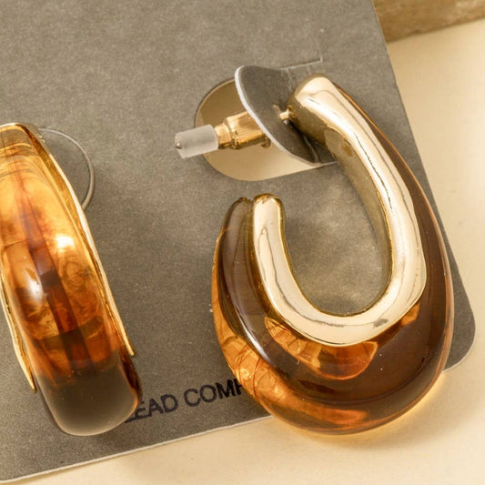 Resin And Metallic Oval Hoop Earrings