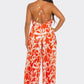 BCCJ71690  Suspender Print Pleated Jumpsuit