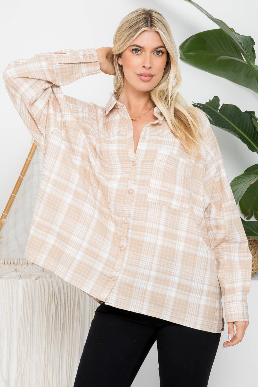 Raglan Sleeves Oversized Plaid Shirt
