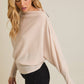 LONG SLEEVE BOAT NECK SHOULDER ZIPPER TOP