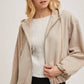FAUX SUEDE HOODED CROP JACKET WITH ZIPPER