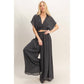Collared Wrap Top & Wide-Leg Pants Set
