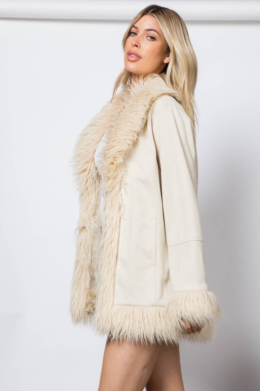 ジャケット・アウター smyeon Middle shaggy coat The Simone Shaggy Fur Open Front Mid Length Jacket – Diamond Moon
