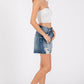 P1355R-MD HIGH RISE RIGID RELAXED MIDI SHORT W/ FRAYED HEM