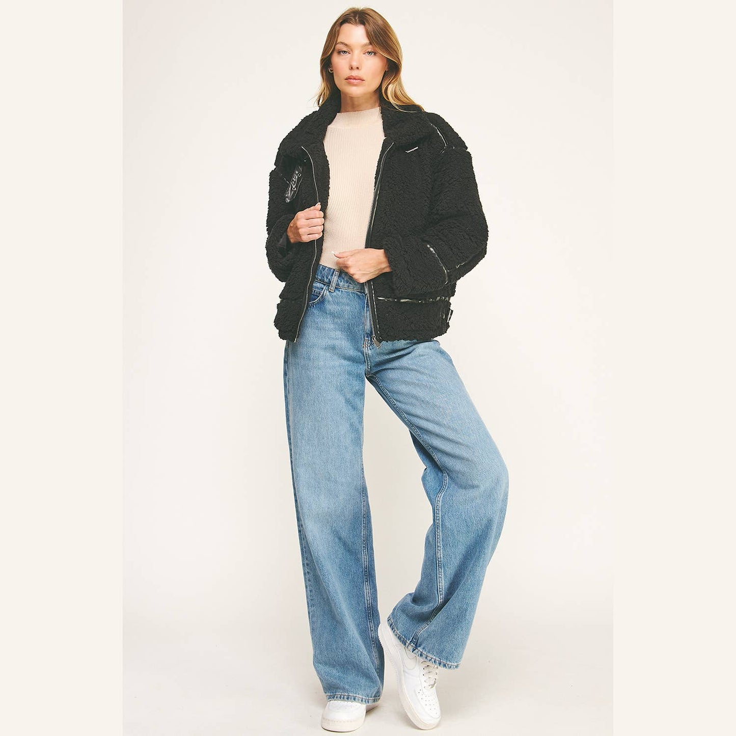 DEVIN FAUX SHEARLING AVIATOR JACKET