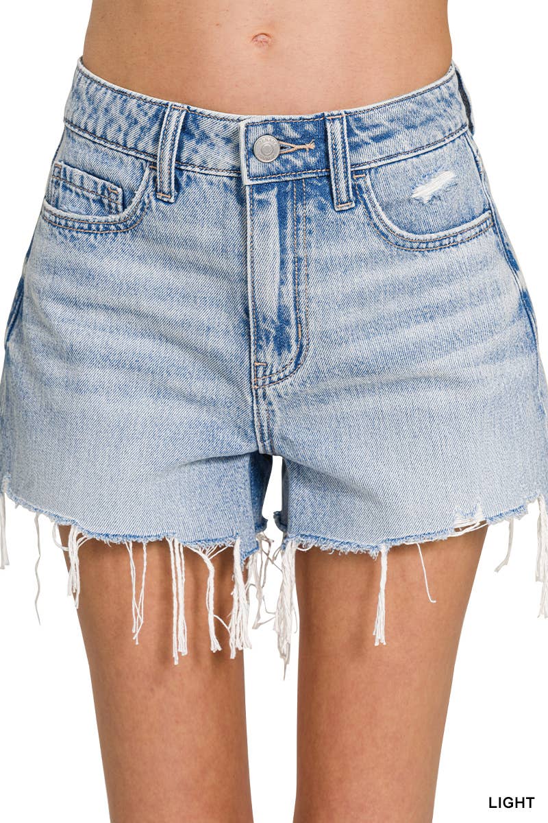 ...SI-27316 Distressed Hem Denim Shorts