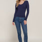 Long Sleeve Scoop Neck with Lace Trim Rib Knit Top
