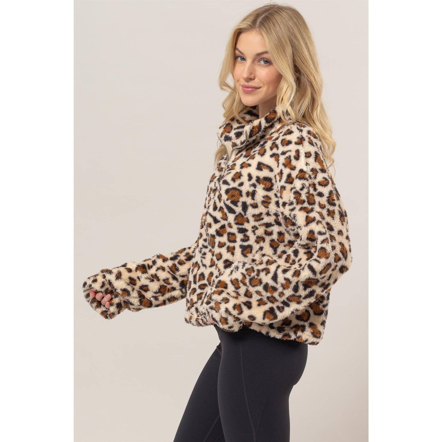 Animal Print Sherpa Half-Zip Pullover