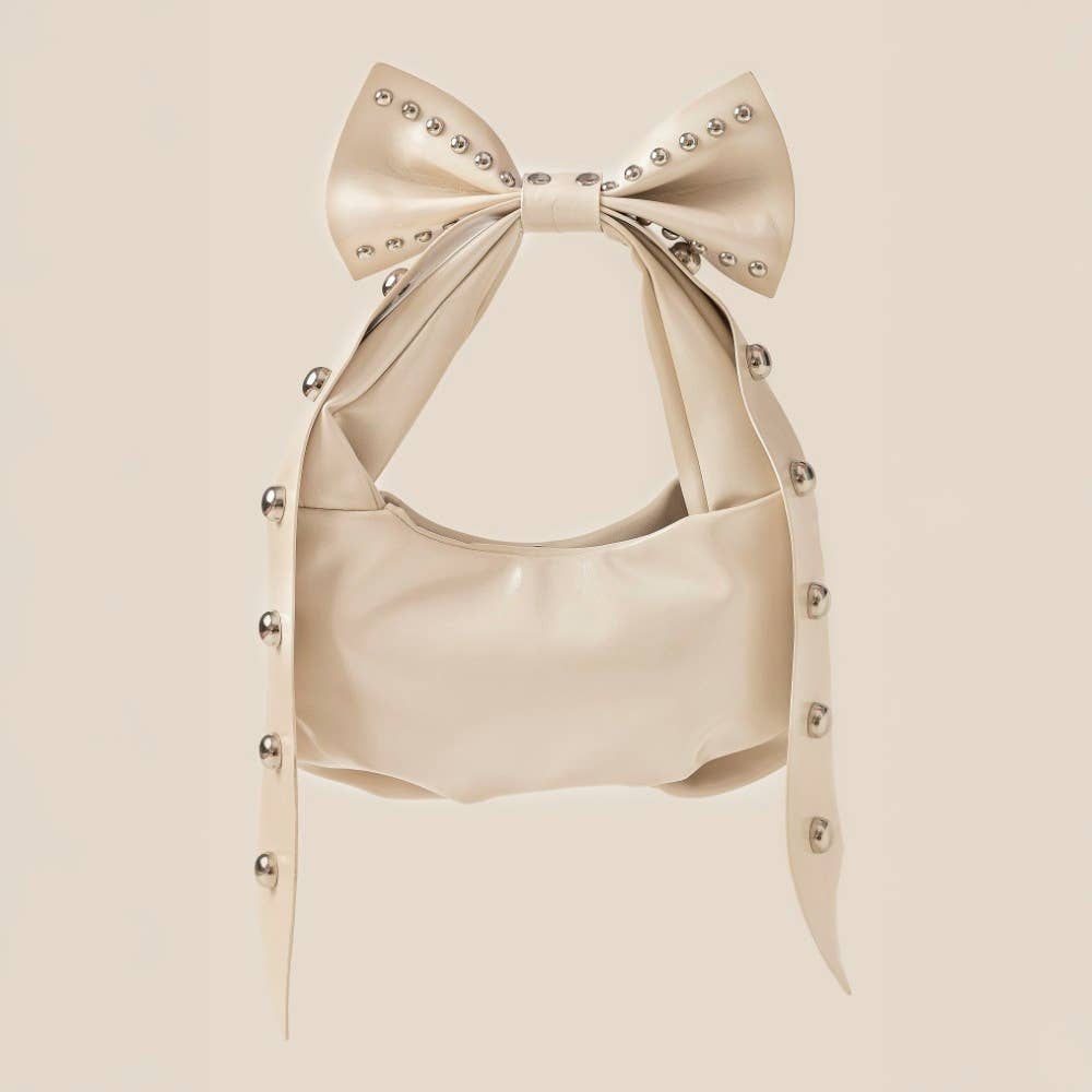 Ribbon Bow Grommeted Faux Leather Hand Bag