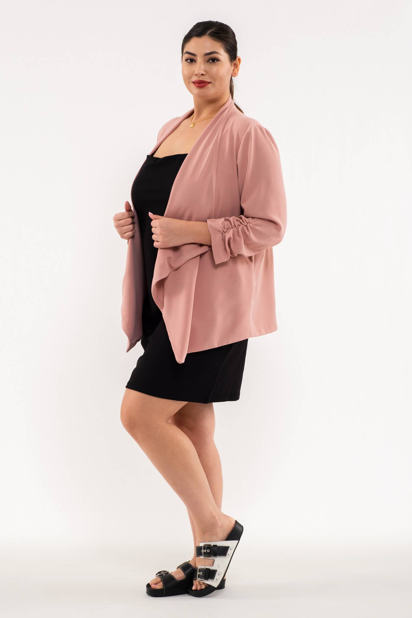 PLUS 3/4 ROUCHED SLEEVE BLAZER