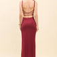 COWL NECK W LAYERED STRAP MAXI DRESS W SIDE SLIT