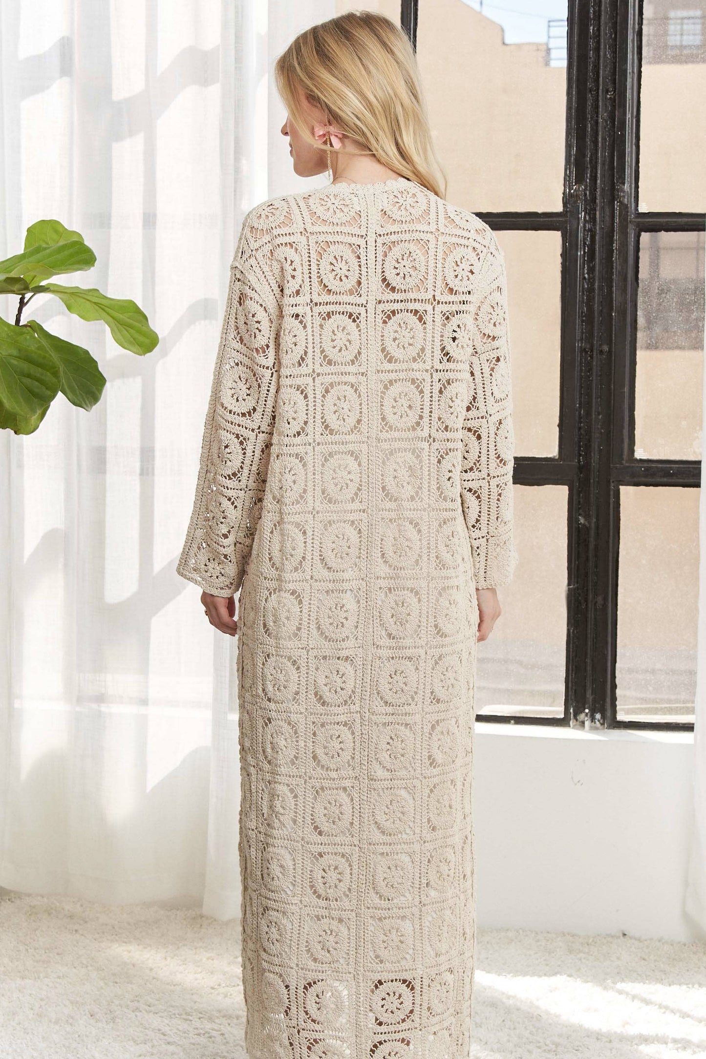 CESW3831- LONG SLEEVES CROCHET ELASTIC CARDIGAN