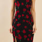 SWEETHEART BUSTIER ROSE PRINT MIDI DRESS
