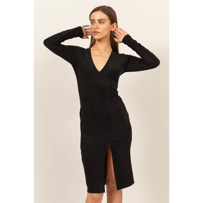 Suede Slit Midi Dress