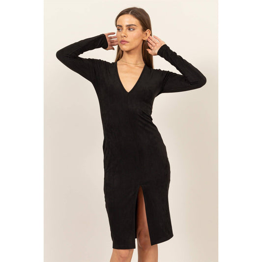 Suede Slit Midi Dress