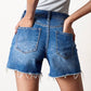High Rise Trim Midi Stretch Denim Shorts