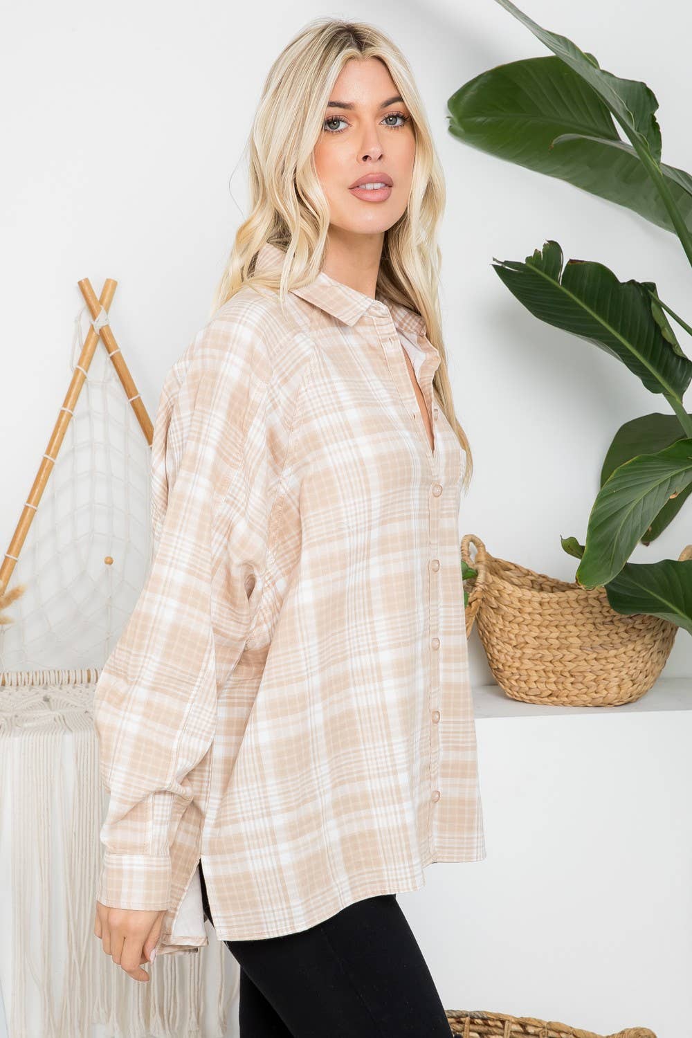 Raglan Sleeves Oversized Plaid Shirt