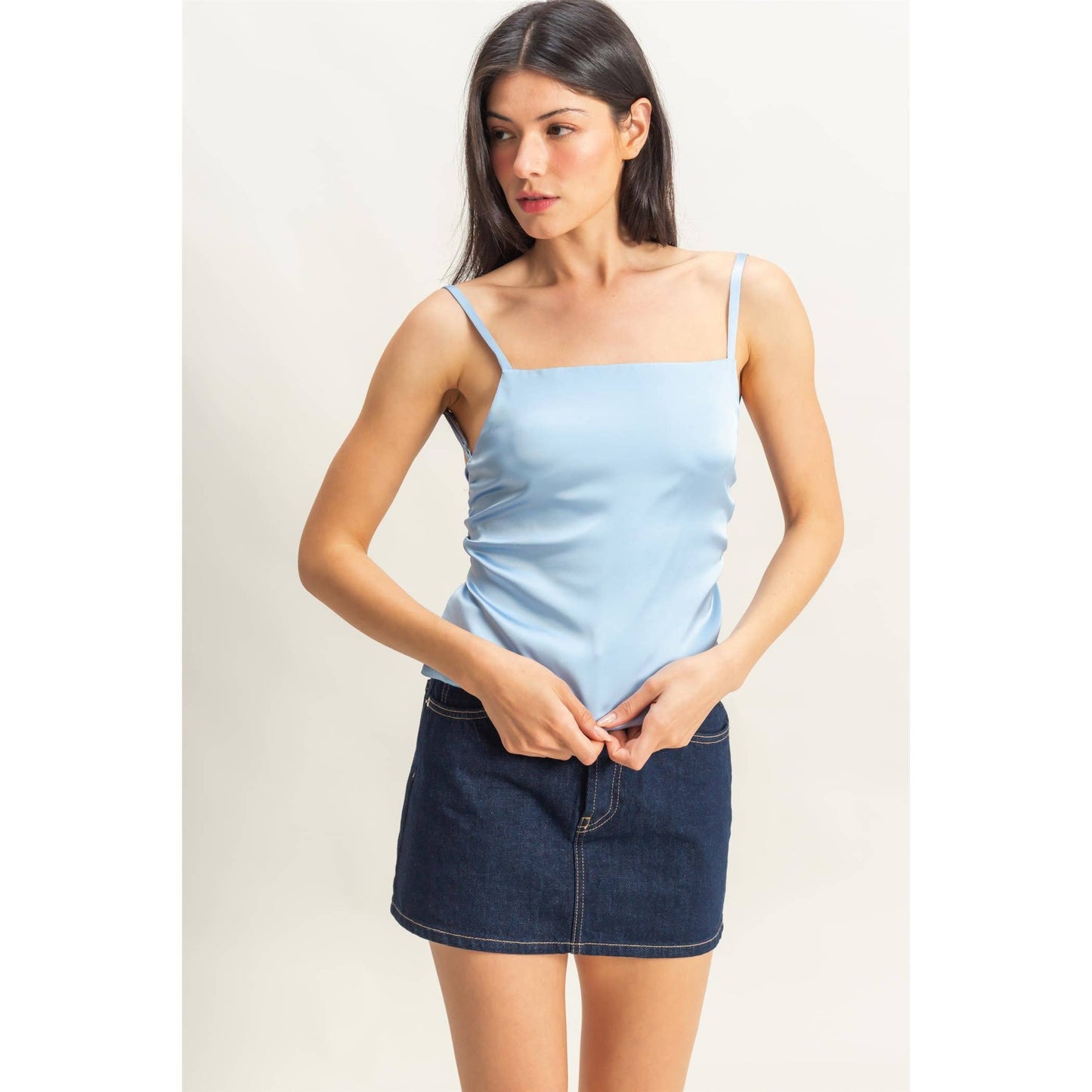 DZ25C126-Satin Back Tie Detail Sleeveless Top