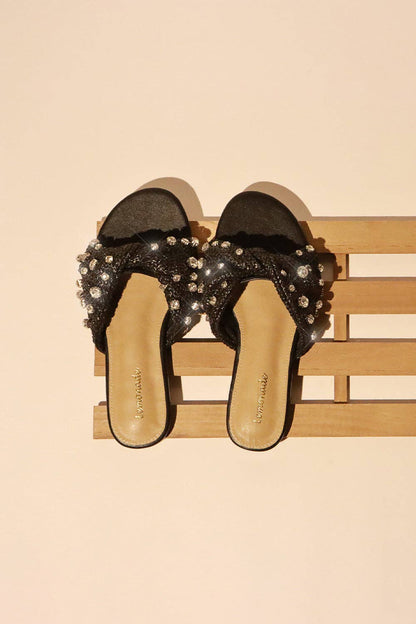MAYLEEN - Raffia Beaded Slide Sandals, Mediterranean Style
