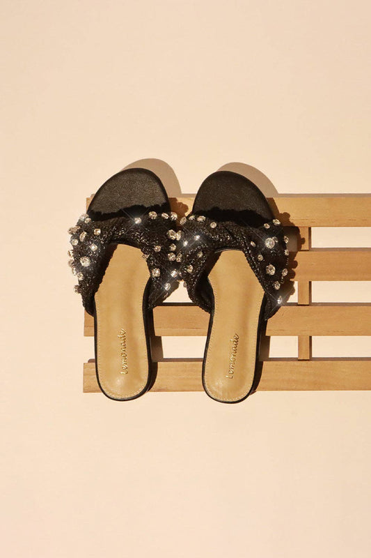 MAYLEEN - Raffia Beaded Slide Sandals, Mediterranean Style